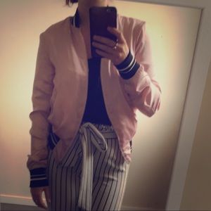 Pink silk , zip up bomber jacket